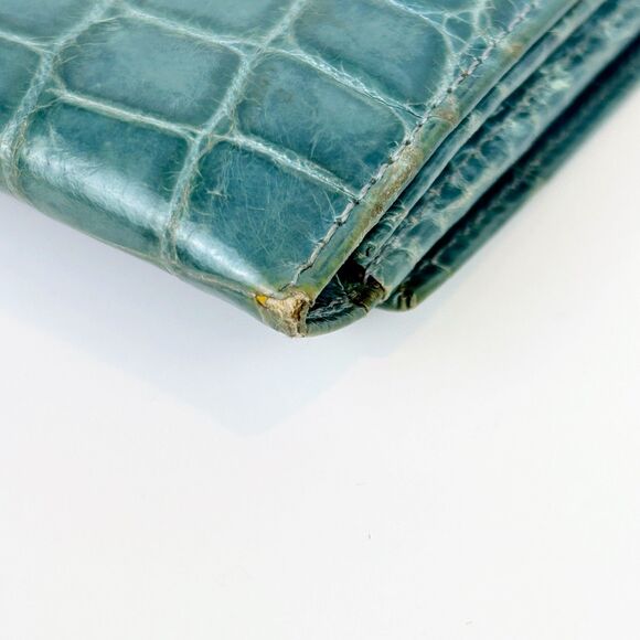 Lambertson Truex Crocodile Leather Exotic Turquoise Blue Foldover Wallet Design - Picture 13 of 16